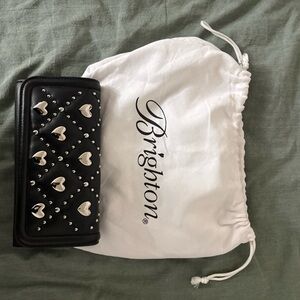 Brand New Brighton Black Quilted Heart Stud Wallet